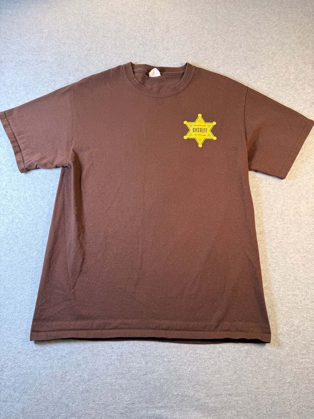 Port & Company Essential Tee Brown Graphic T-Shirt Sheriff Wanted Cowboy